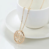 Elegant Tree of Life Shining Leaf Rolled 14K Rose Gold AAA Zircon Diamonds Necklaces  - Fine Jewellery