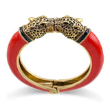 Unique Design Trendy Double Leopard Head Enamel Statement Cuff Bracelets Bangles, Gold Plated Animal Vintage Bracelet