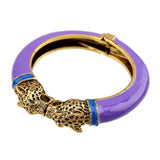 Unique Design Trendy Double Leopard Head Enamel Statement Cuff Bracelets Bangles, Gold Plated Animal Vintage Bracelet