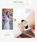 New Design Elegant Red Plum Blossom Dial Female Watch - Quartz Movement Genuine Leather Band  Ladies Wristwatches