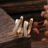 14K Rolled Gold AAA Zircon Diamonds Heart & Arrow Fashion Glossy Loops Wave Earrings