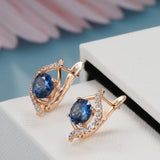 14K Rolled Gold Luxury Oval Geometric AAA Blue Zircon Diamonds Clip Fashion Earrings