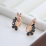 14K Filled Gold AAA Black Zircon Crystals Clip Drop Statement Earrings Fashion Jewellery