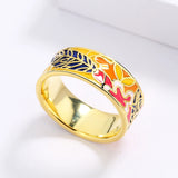 Exquisite Multicolour Leaf Shape Handmade Enamel Fashion Ring