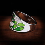 Elegant Handmade Colourful Enamel Flowers AAA Zircon Diamonds Silver Ring