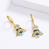 Classic Geometric Triangle Inlaid Blue Zircon Handmade Enamel Long Earrings