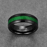 New Vintage Inlaid Maple Electroplated Black Tungsten Carbide Ring with Green Line - Wedding Jewellery - The Jewellery Supermarket