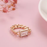 Latest Fashion Filled 14K Rose Gold Square AAA Zircon Diamond Tanks Chain Ring for Women -  Fine Jewellery