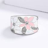 New Exquisite AAA Zircon Diamonds Red White Flower Handmade Enamel Ring