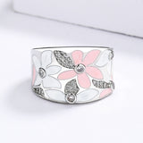 New Exquisite AAA Zircon Diamonds Red White Flower Handmade Enamel Ring