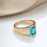 Fashion Glossy 14K Rolled Rose Gold AAA Square Blue Zircon Crystal Ring For Women or Men - Fine Jewellery