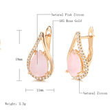 Gracious 14K Rolled Rose Gold Pink AAA Zircon Crystals Water Drop Earrings For Women - Exquisite Party Jewellery