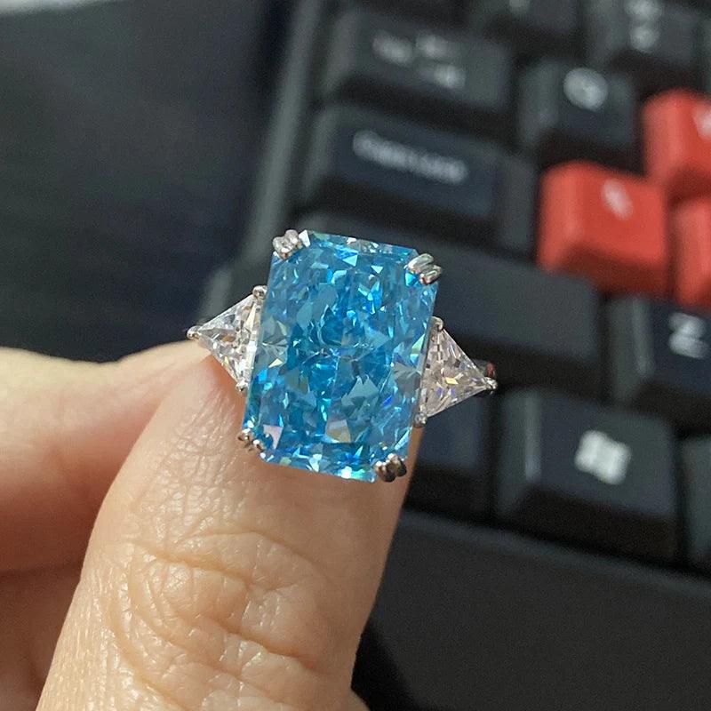 Luxury Radiant Cut Lab Created Aquamarine Citrine Gemstone - Silver 925 Wedding Party Jewellery Rings - The Jewellery Supermarket