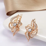 Luxury Micro Inlay AAA Zircon 14K Filled Rose Gold Hollow Flower Symmetry Piercing Hoops Clip Earrings