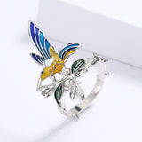 New Hummingbird Design AAA Zircon Epoxy Creative Bird Handmade Enamel Ring