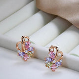 Luxury 14K Rose Gold filled Water Drop Colorful AAA Zircon Crystals Curve Symmetry Piercing Hoops Earrings