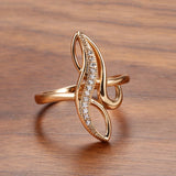 Elegant Geometric Texture 14K Rolled Rose Gold AAA White Zircon Diamonds Rings For Women - Fashion Fine Jewellery