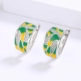 Classic Leaf Green Handmade Enamel AAA Zircon Diamonds Silver Earrings
