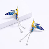 New Bird Pendant Handmade Enamel AAA Zircon Diamonds Tassel Long Earrings