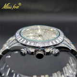 Luxury Gold Stainless Steel Iced Bracelet Purple CZ Diamonds 3 Dial Watches