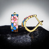 New Fashion Handmade Enamel Flower AAA Zircon Huggie Retro Bohemian Earrings