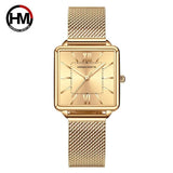 Elegant Green Dial Roman Square Ladies Rose Gold Plated Case Watches Quartz Stainless Steel Fashion Wristwatches