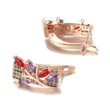 14K Gold Filled AAA Inlay Jelly Green Violet Zircon Diamonds Gold Flower Square Earrings