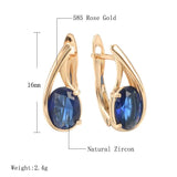 Luxury Filled Rose Gold of 14-Karat Purity Big Oval Blue AAA Zircon Crystals Drop Earring - Fine Jewellery