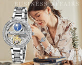 Original Genuine Women's Hollowed out Skeleton fully automatic Luminous Fashion Elegant Leather Strap Watch - The Jewellery Supermarket