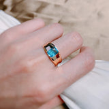 Fashion Glossy 14K Rolled Rose Gold AAA Square Blue Zircon Crystal Ring For Women or Men - Fine Jewellery