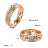 Superb Trendy Full Circle 14K Rolled Rose Gold Exquisite Turquoise Stackable Ring - Fine Vintage Jewellery