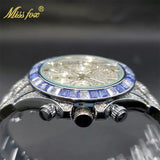 Luxury Gold Stainless Steel Iced Bracelet Purple CZ Diamonds 3 Dial Watches