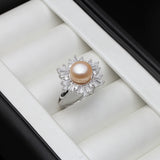 Superb Snowflake Design AAA Zircon Diamonds Silver Multicolour Pearl Rings