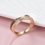 Stunning 14K Filled Rose Gold Black White AAA Zircon Diamonds Cross Fashion Crystal Ring Fine Vintage Jewellery