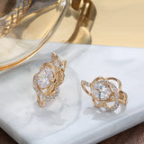 14K Rolled Gold AAA Zircon Diamonds Earrings Heart & Arrow Carve Loops Drop Earrings