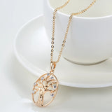 Classic 14K Filled Rose Gold Long Chain Luxury Life Tree Geometric Oval Pendant AAA Zircon Diamonds Necklace