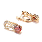 Charming Flower Shape 14K Rolled Rose Gold Red AAA Zircon Crystals Elegant Earrings - Vintage Style Jewellery