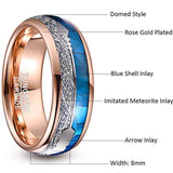 New Arrival 8mm Wide Rose Gold Plating Inlaid Blue Shell + Meteorite+Arrow Dome Tungsten Carbide Ring - The Jewellery Supermarket