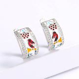 Creative Bird Shape AAA Zircon Diamonds Handmade Enamel Magpie Earrings