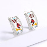Creative Bird Shape AAA Zircon Diamonds Handmade Enamel Magpie Earrings