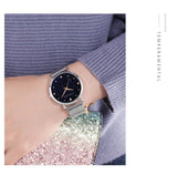 New Arrival Elegant Fashion Lady's Watch Luxury Rhinestone Starry Sky Dial Waterproof Stainless Steel Strap Watches