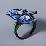 Unique Shape Handmade Blue Butterfly Enamel 925 Silver Elegant Ring