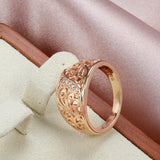 14K Rolled Gold Micro Wax Inlay AAAl Zircon Diamonds Hollow Flower Vintage Ring For Women
