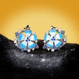 925 Silver Plated Blue Flower Handmade Enamel Silver Stud Earrings