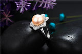 Multicolour Freshwater Pearl AAA Zircon Diamonds Flower Design Silver Rings