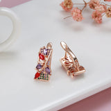 14K Gold Filled AAA Inlay Jelly Green Violet Zircon Diamonds Gold Flower Square Earrings
