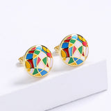 New Colourful Irregular Pattern Handmade Enamel Hoop Earrings