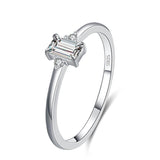 Authentic Silver Classic Charm Emerald Cut AAAA Simulated Diamonds Ring - Hypoallergenic Wedding Jewellery - The Jewellery Supermarket