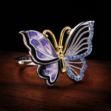 Luxury 925 Blue Zircon Handmade Enamel Cute Elegant Butterfly Rings