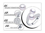 Double white pink purple black Freshwater Pearl AAA Zircon Diamonds Silver Rings